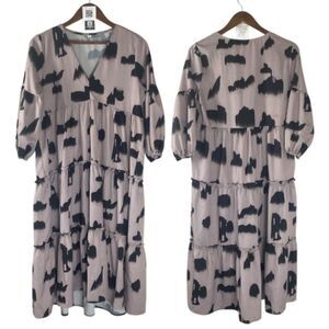 Elegant Black and Gray Patterned Women's Dress / L